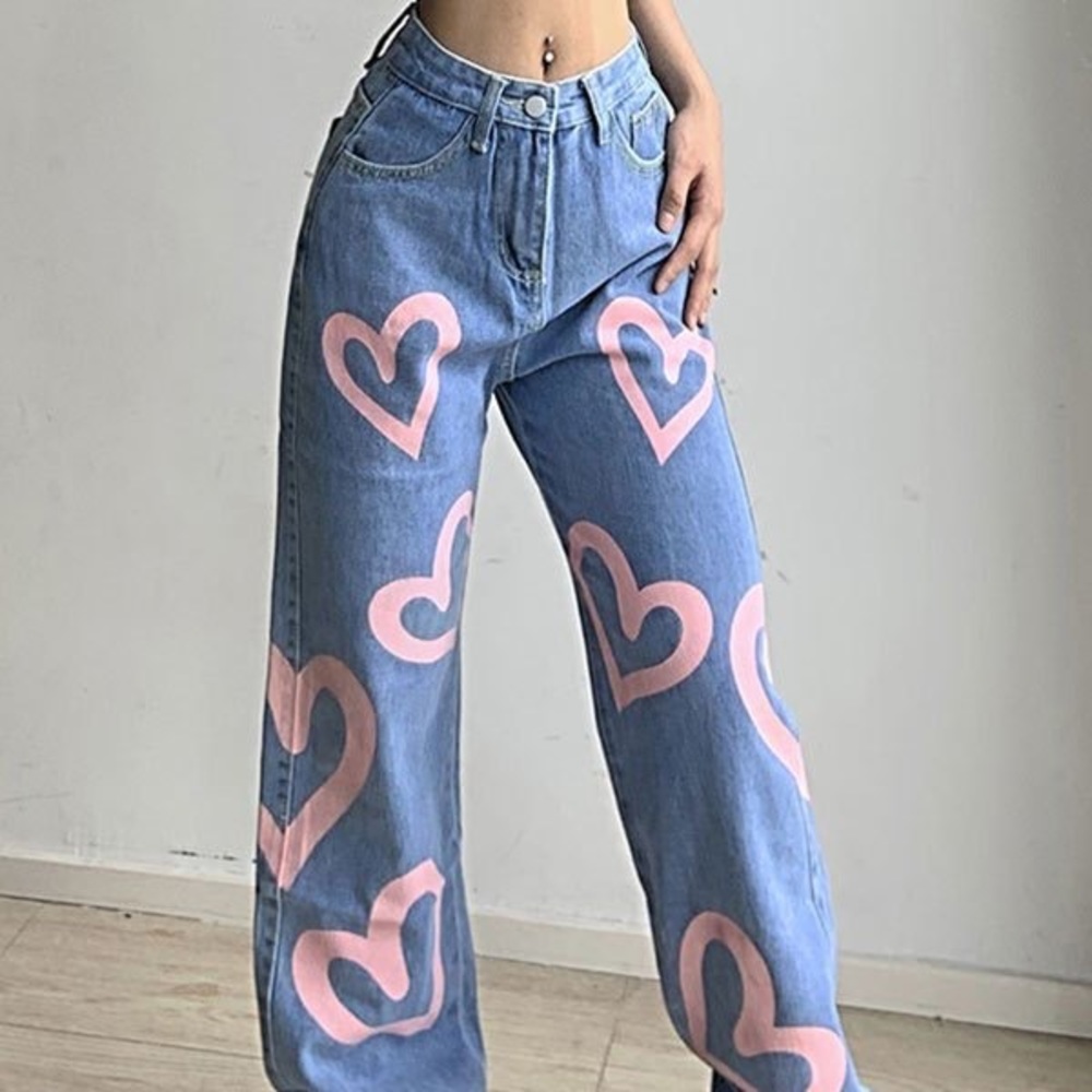 Heart Graphic Jeans - Worn once